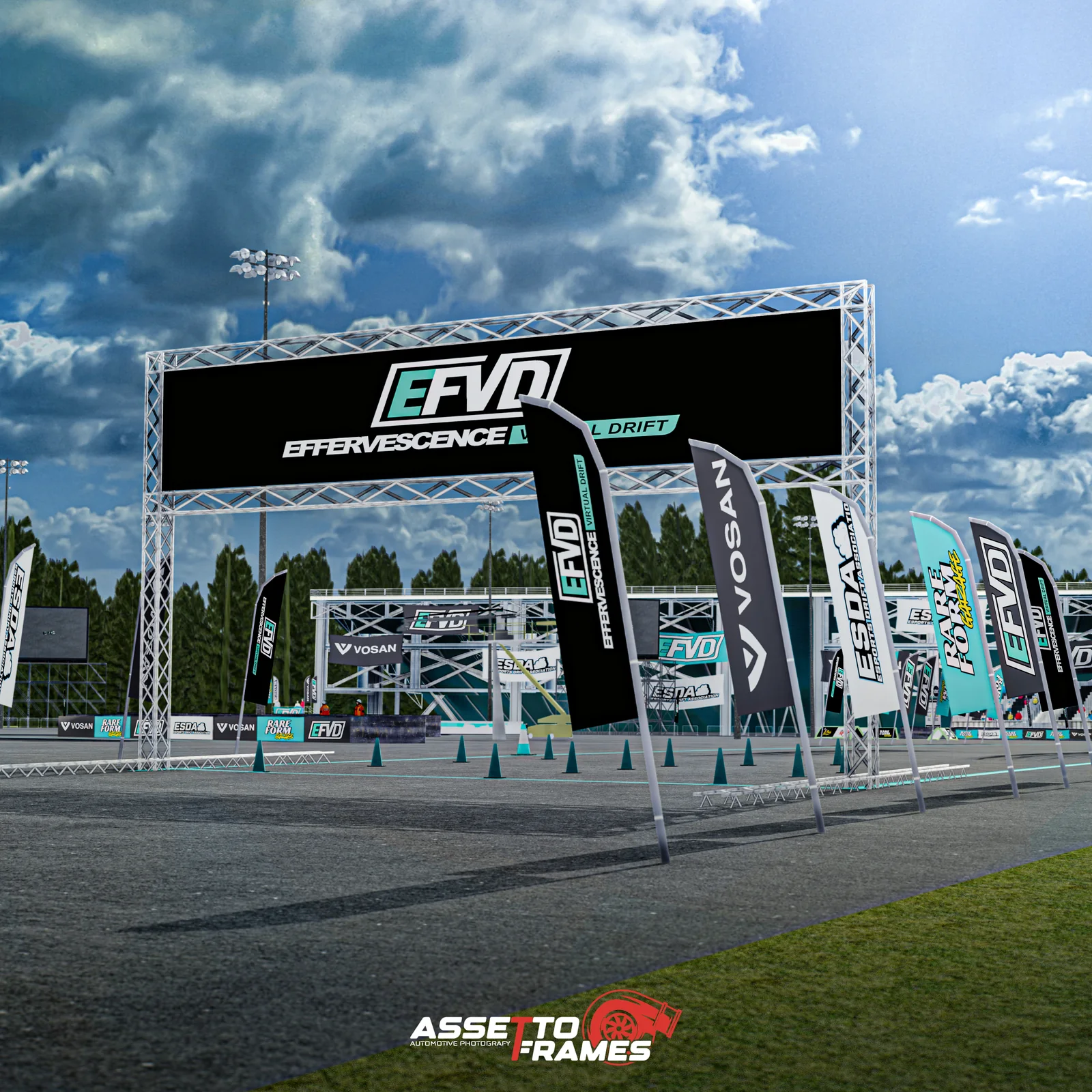 EFVD competition track start gate and branding