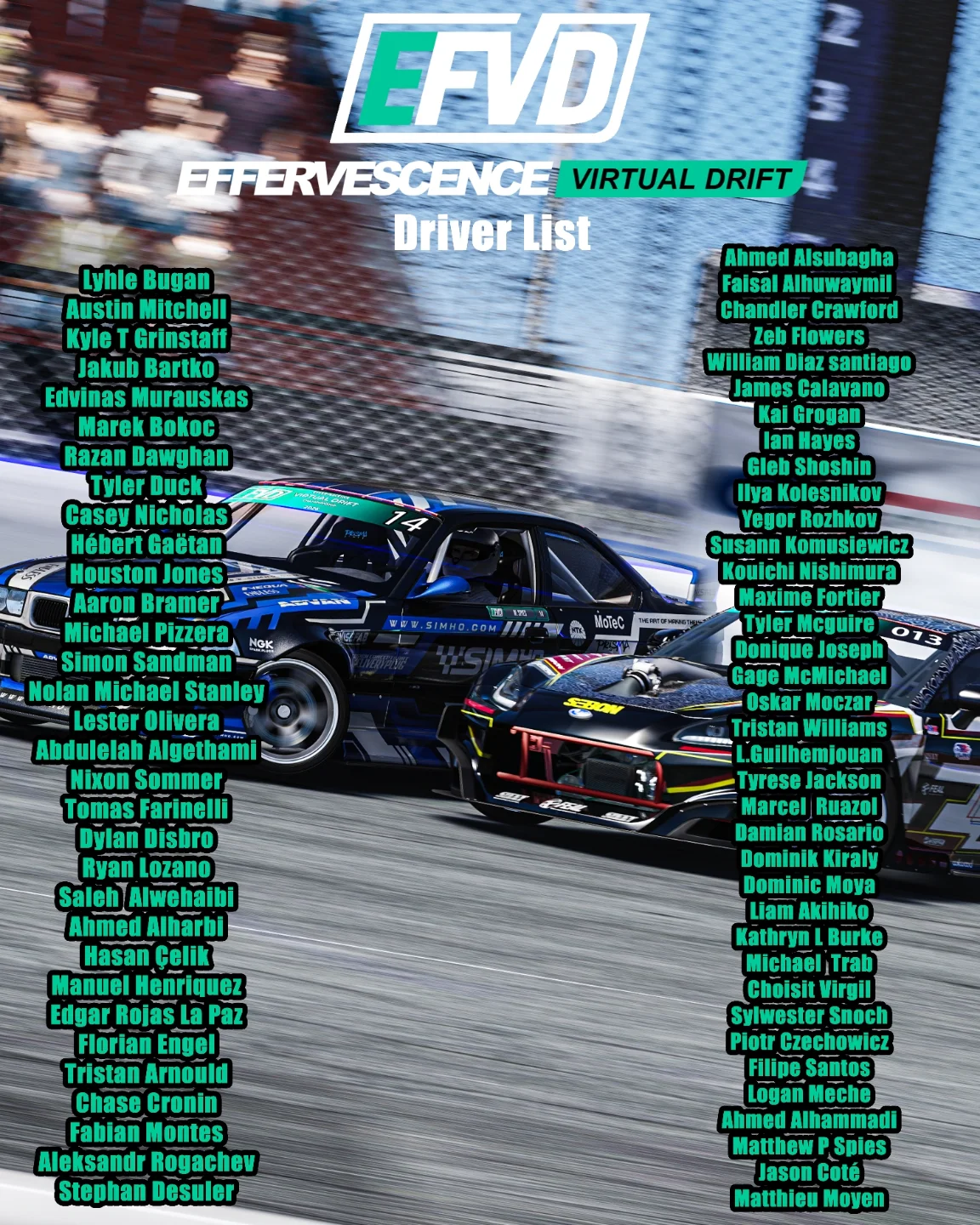 EFVD driver lineup graphic